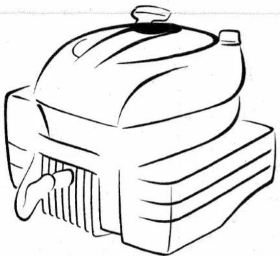 Dessin au trait d'un ordinateur avec une poignée et une grille de ventilation (sans texte ni symboles)