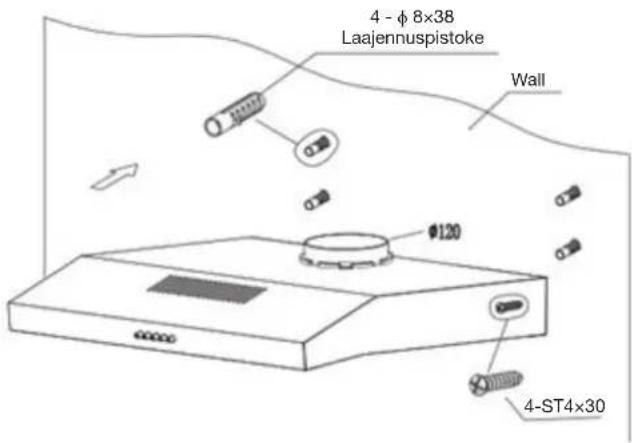 4 - φ 8x38 Laajennuspistoke Wall Ø120 4-ST4x30