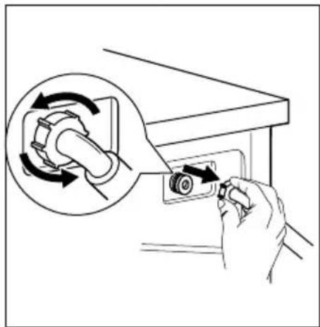 Illustration d'une main insérant un composant dans un dispositif, avec des flèches de rotation (sans texte ni symboles)