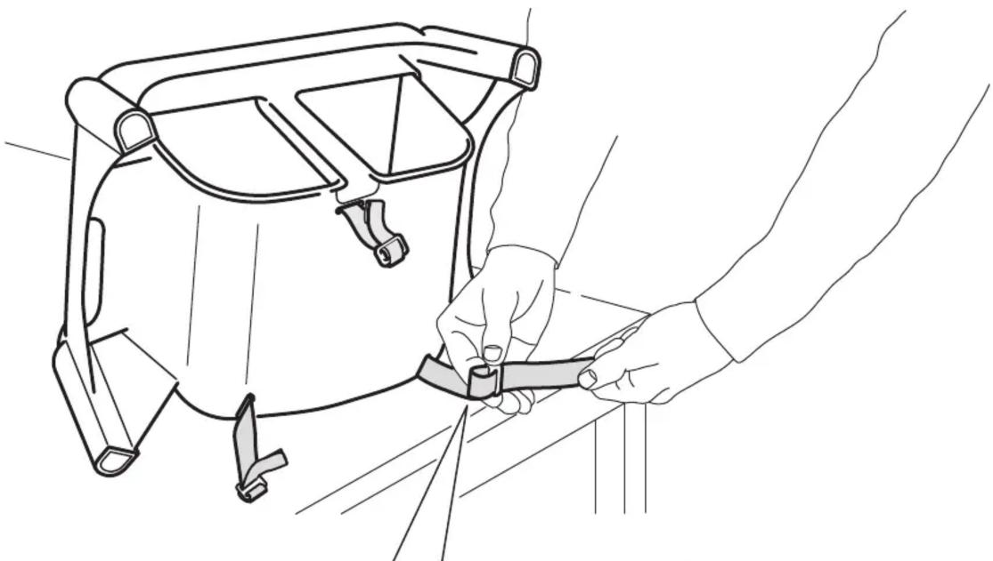 Dessin au trait d'une main ajustant une ceinture de sécurité sur un véhicule (sans texte ni symboles)