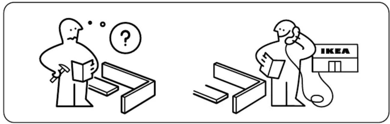 Illustration montrant deux scènes : l'une avec une personne pensant et tenant un livre, l'autre avec une personne examinant des livres et un magasin IKEA.