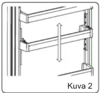 Technical line drawing of a structural frame with a vertical dimension arrow and label 'Kuva 2'. No other text or symbols.
