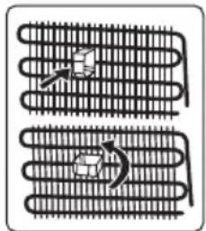 Diagram of two coiled heat exchangers with heat transfer arrows (no text or labels).