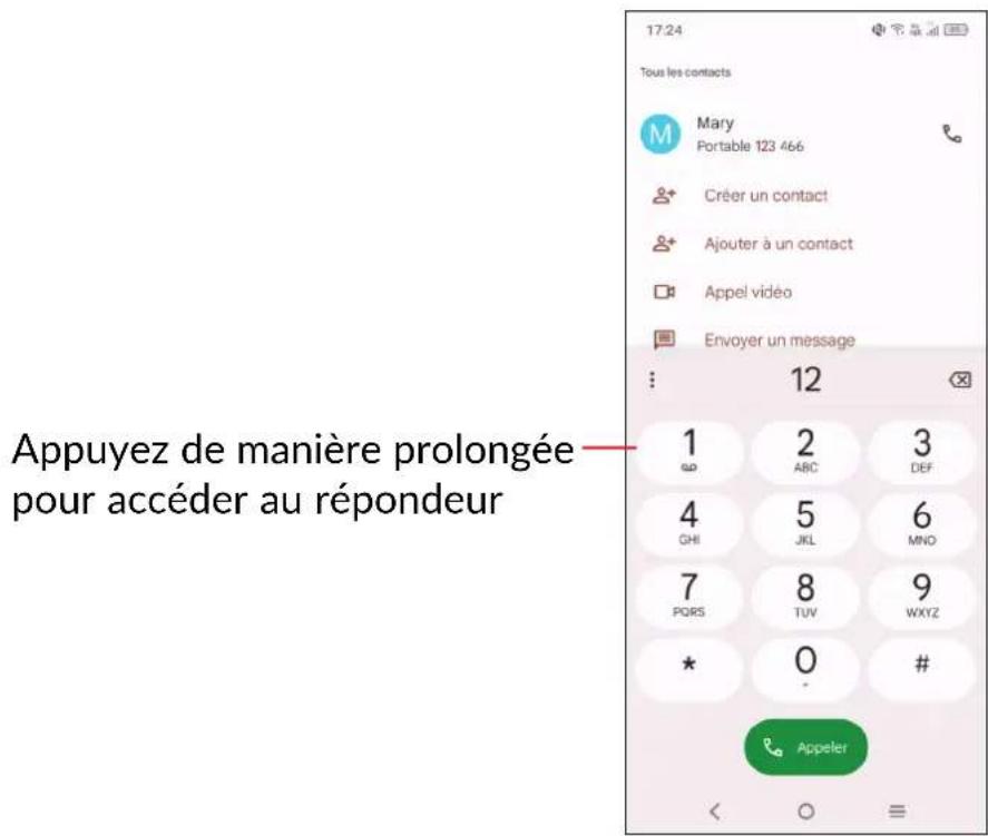 Tous les contacts, Mary, Portable 123 466, Créer un contact, Ajouter à un contact, Appel vidéo, Envoyer un message, 1 ABC 2 DEF 3 GHI, 4 JKL 5 MNO 6 PQR, 7 STU 8 VWX 9 YZ, *, 0, #, Appeler