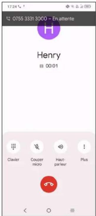 17:24 0755 3331 3000 - En attente Henry 00:01 Clavier Couper micro Haut-parleur Plus