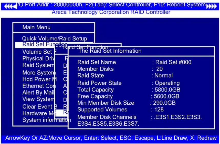 I/O Port Addr : 28000000h, F2(Tab): Select Controller, F10: Reboot System Areca Technology Corporation RAID Controller Main Menu Quick Volume/Raid Setup Raid Set Function The Raid Set Information Volume Set E Physical Drive R Raid System D More System E Hdd Power M O Ethernet Con A Alert By Mail C V…