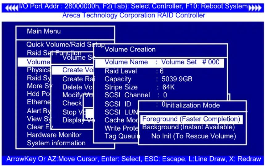 I/O Port Addr : 28000000h, F2(Tab): Select Controller, F10: Reboot System Areca Technology Corporation RAID Controller Main Menu Quick Volume/Raid Setup Raid Set Function Volume Volume Volume Creation Volume Name : Volume Set # 000 Volume Create Vo Raid Level : 6 Raid Sy Create Ra Capacity : 5039.9G…
