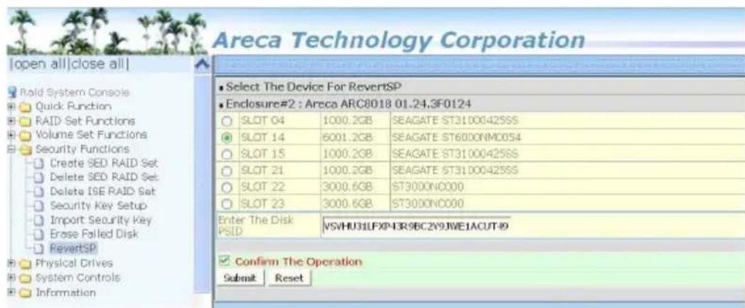 Areca Technology Corporation Open all|close all| Raid System Console Quick Function RAID Set Functions Volume Set Functions Security Functions Create SED RAID Set Delete SED RAID Set Delete ISE RAID Set Security Key Setup Import Security Key Erase Failed Disk RevertSP Physical Drives System Controls…