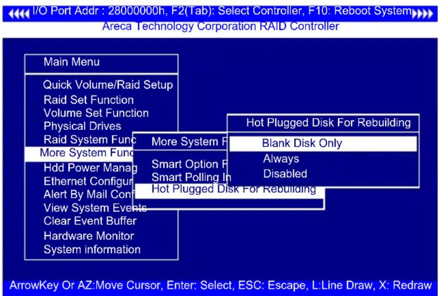 I/O Port Addr : 28000000h, F2(Tab): Select Controller, F10: Reboot System Areca Technology Corporation RAID Controller Main Menu Quick Volume/Raid Setup Raid Set Function Volume Set Function Physical Drives Raid System Func More System Func Hdd Power Manag Ethernet Configur Alert By Mail Conf View S…