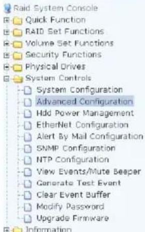Raid System Console Quick Function RAID Set Functions Volume Set Functions Security Functions Physical Drives System Controls System Configuration Advanced Configuration Hdd Power Management EtherNet Configuration Alert By Mail Configuration SNMP Configuration NTP Configuration View Events/Mute Beep…