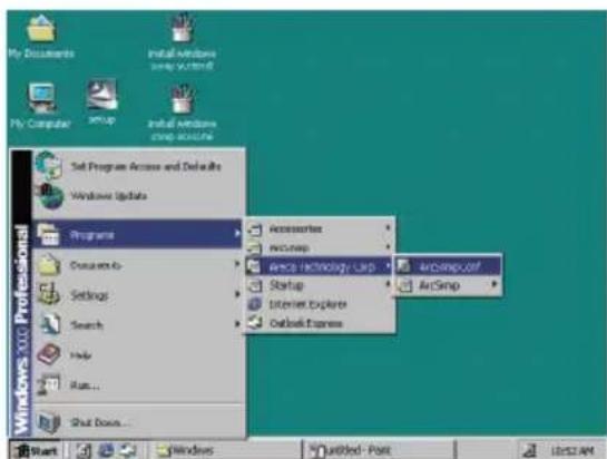 My Documents Install Windows setup installed Pv Computer setup Install Windows setup installed Set Program Access and Defaults Windows Update Programs Accessories ArcSimp APCS TECHNOLOGY CARD Startup Internet Explorer Outlook Express ArSimp OFF ArSimp Start Windows Untitled - Post 13:52 AM