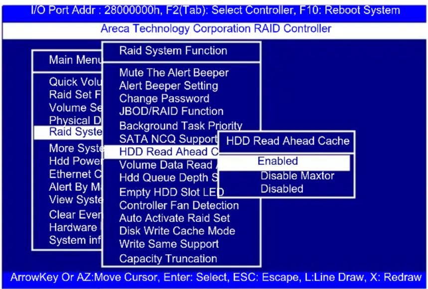 I/O Port Addr : 28000000h, F2(Tab): Select Controller, F10: Reboot System Areca Technology Corporation RAID Controller Main Menu Quick Volu Raid Set F Volume Se Physical D Raid Syste More Syste Hdd Power Ethernet O Alert By M View Syste Clear Even Hardware System inf Raid System Function Mute The Al…