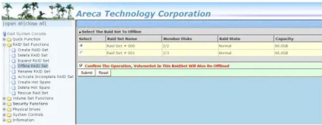 Areca Technology Corporation [open all|close all] Paid System Console Quick Function RAID Set Functions Create RAID Set Delete RAID Set Expand RAID Set Offline RAID Set Rename RAID Set Activate Incomplete RAID Set Create Hot Spare Delete Hot Spane Rescue RAID Set Volume Set Functions Security Functi…