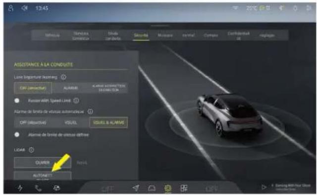 ASSISTANCE A LA CONDUITE Line (laparité automé) OFF (connective) AUTOBUT Passer with Speed Line Alarme de contrôle de visuelle autométrique OFF (connective) VISUEL SABEL & ALARVE Alarme de contrôle de visuelle automique LICAB OUMER AUTOBUT OFF SOMEN WITH Your Drive AUTOMETTS