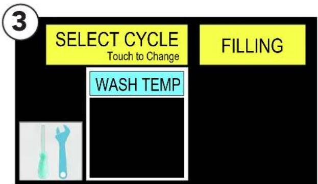 3 SELECT CYCLE Touch to Change FILLING WASH TEMP