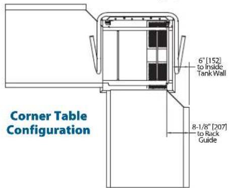 Corner Table Configuration 6" [152] to Inside Tank Wall 8-1/8" [207] to Rack Guide