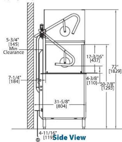 5-3/4" [145] Min Clearance 7-1/4" [184] 31-5/8" [804] 4-11/16" [119] Side View 17-3/16" [437] 72" [1829] 4-3/8" [110] 50-7/8" [1293]