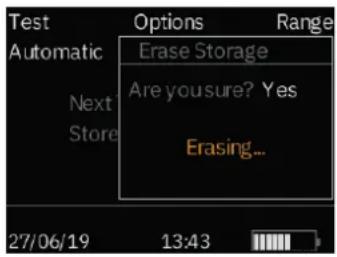 Test Automatic Next Store Options Erase Storage Are you sure? Yes Erasing... 27/06/19 13:43