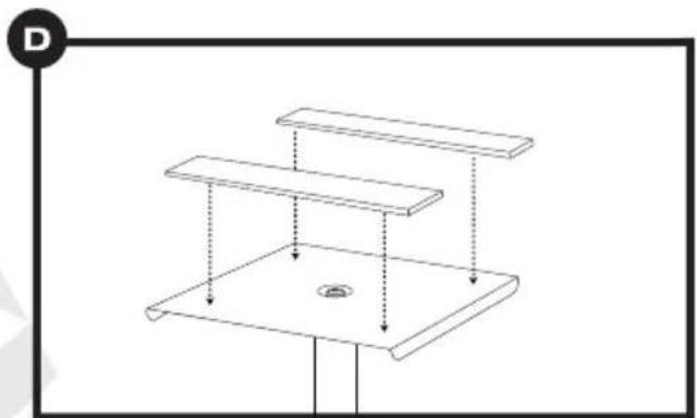 Isometric line drawing of a multi-tiered platform with arrows indicating depth and a small circular hole at the base (no text or symbols)