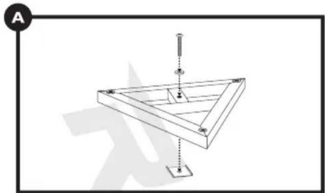 Technical line drawing of a triangular frame structure with a suspended rod and base, no text or symbols present