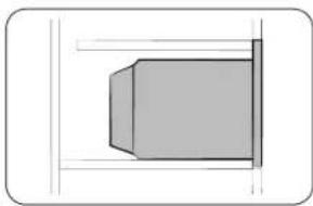 Diagramme 3D simple d'un bloc rectangulaire monté sur un cadre de support vertical (sans texte ni symboles)