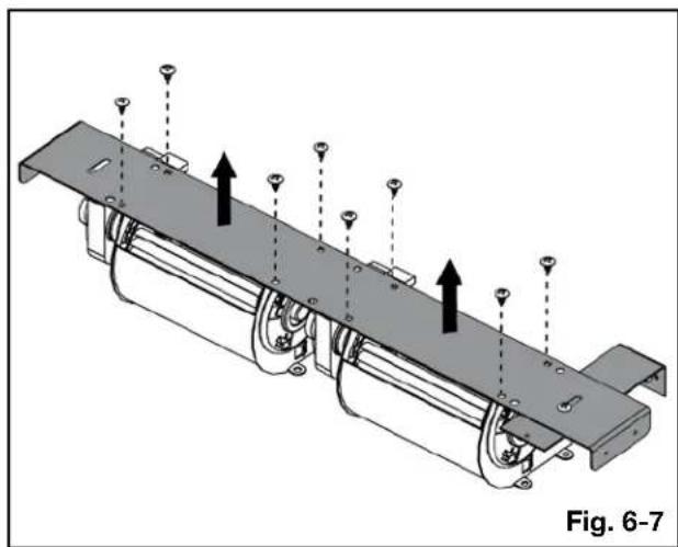 Mechanical assembly diagram showing a row of components with mounting holes and directional arrows, labeled Fig. 6-7 (no text or symbols on the diagram itself)