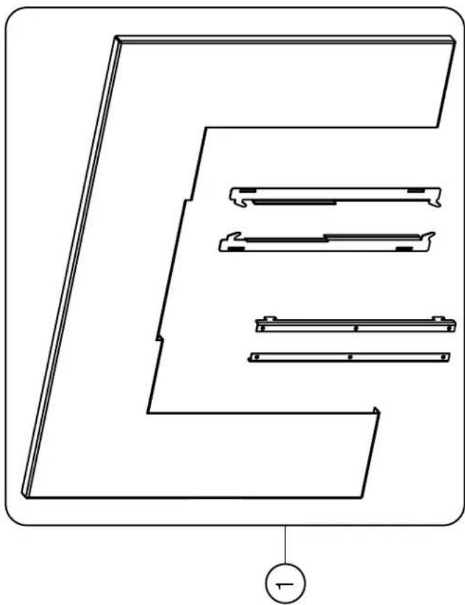 Diagram of a 3D panel assembly with three vertical slots and a rectangular frame, no text or symbols present.