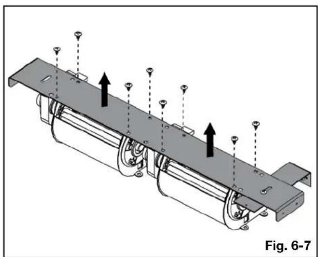 Mechanical assembly diagram showing a row of components with upward arrows indicating motion or force, labeled Fig. 6-7 (no text or symbols on the diagram itself)