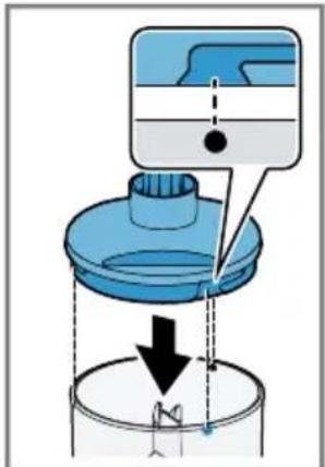 Diagram illustrating a mechanical or fluid system with a container and a valve, showing directional flow and component placement.