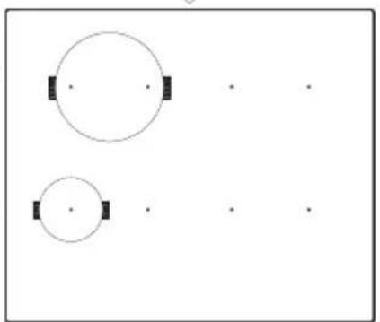 Two circular diagrams with black rectangular markers, no text or symbols present.