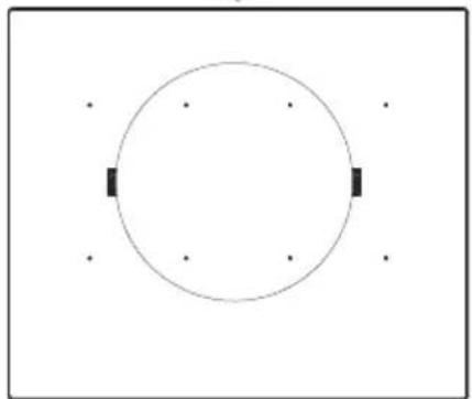 Simple geometric diagram with a circle and two black rectangular markers on each side (no text or symbols).