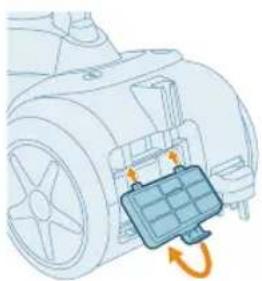 Technical illustration of a mechanical component with a blue internal grid and orange rotation arrow (no text or symbols)