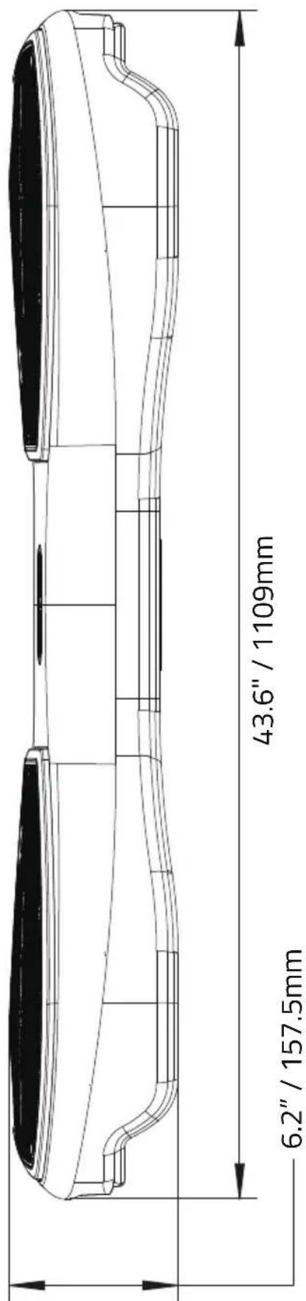 | Dimension | Value | | ----------------- | ----------- | | Width (mm) | 6.2" / 157.5mm | | Height (mm) | 43.6" / 1109mm |