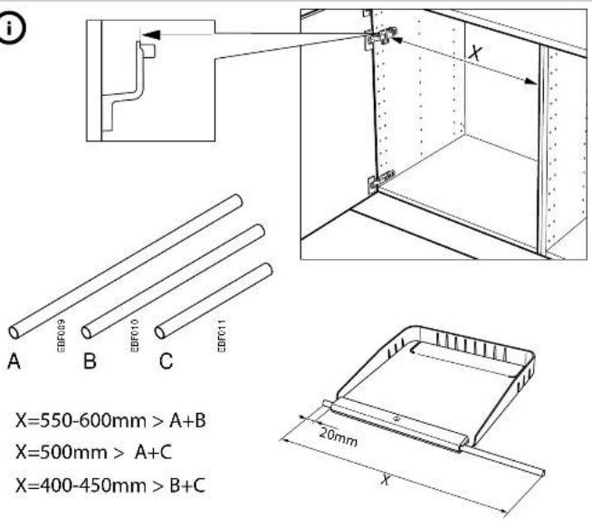i X=550-600mm > A+B X=500mm > A+C X=400-450mm > B+C A EBF09 B EBF10 C EBF11 20mm X