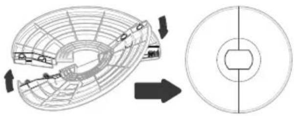 Diagram showing a fan structure transforming into a circular cross-section with internal components (no text or symbols)