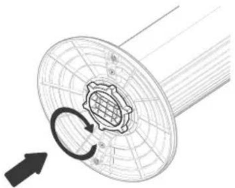 Technical diagram of a mechanical component with a circular mesh pattern and curved arrow indicating rotation (no text or symbols)