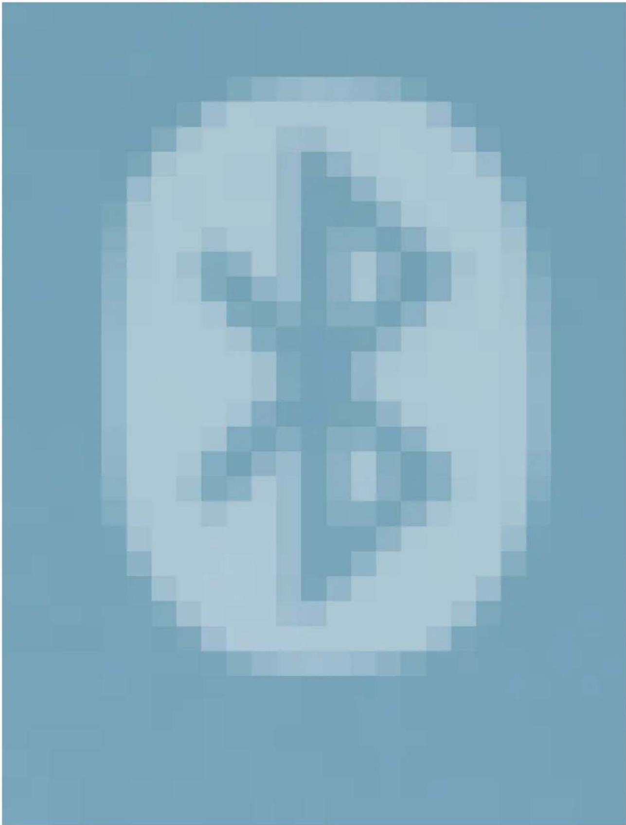 Pixelated abstract shape on a solid blue background (no text or symbols)