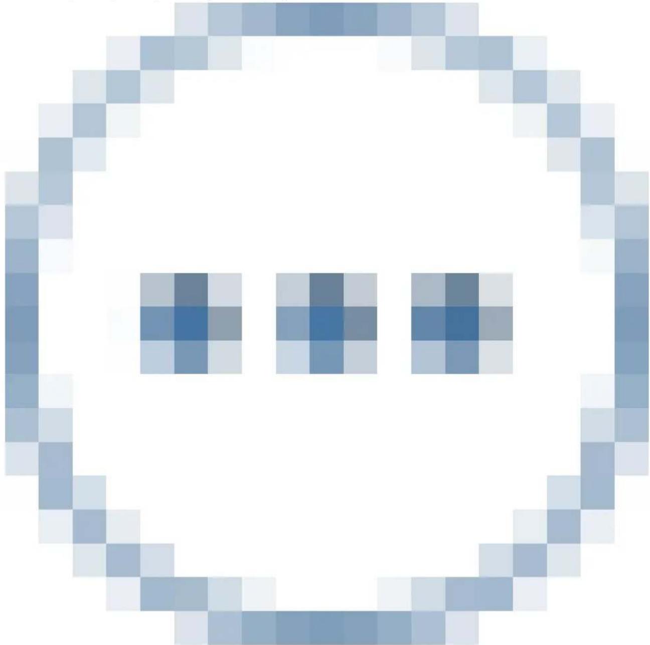 Pixelated circular frame with three dark square cells in the center, no text or symbols present.