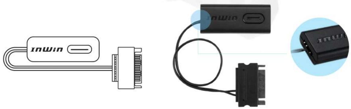 Diagram showing two connected inverter cable components: one with InWin connector and the other a black USB drive (no text or symbols on components)