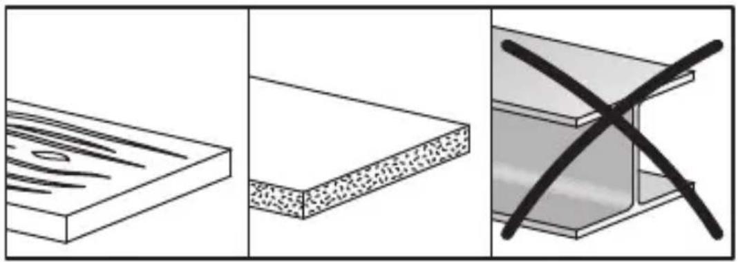 Diagramme à trois panneaux montrant différents composants structurels : une planche de bois, une coupe transversale d'un bloc rectangulaire et un objet en forme de croix (sans texte ni symboles)