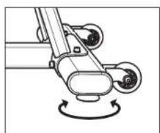 Mechanical device with rotating wheels and rotational arrow (no text or symbols)