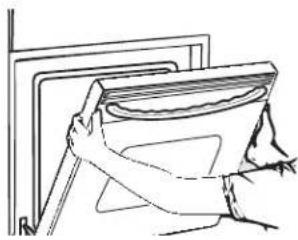 Line drawing of a hand holding a bucket into a wall frame (no text or symbols)