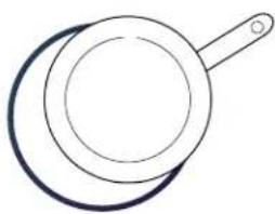 Simple line drawing of a frying pan with a handle and circular base (no text or symbols)