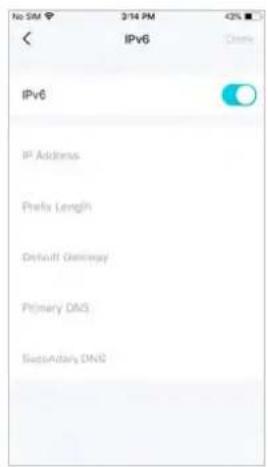 No SIM 3/14 PM < IPv6 IPv6 IP Address Prefix Length Default Gateway Primary DNS Secondary DNS