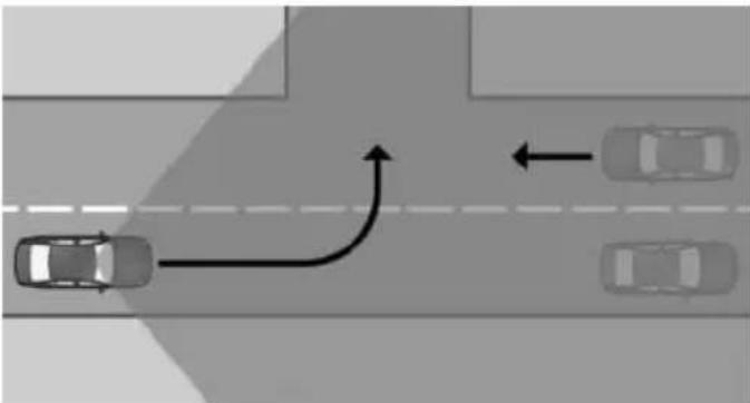 Top-down diagram of a road with cars and directional arrows indicating movement (no text or symbols)