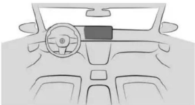Front view line drawing of a car dashboard and steering wheel (no text or symbols)
