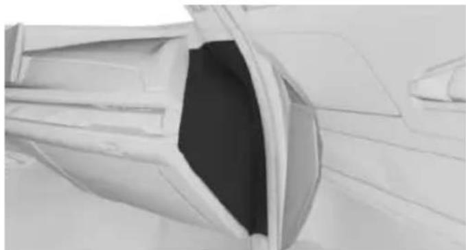 Close-up of a white aircraft fuselage opening a cylindrical part, showing internal structural details (no text or symbols visible)