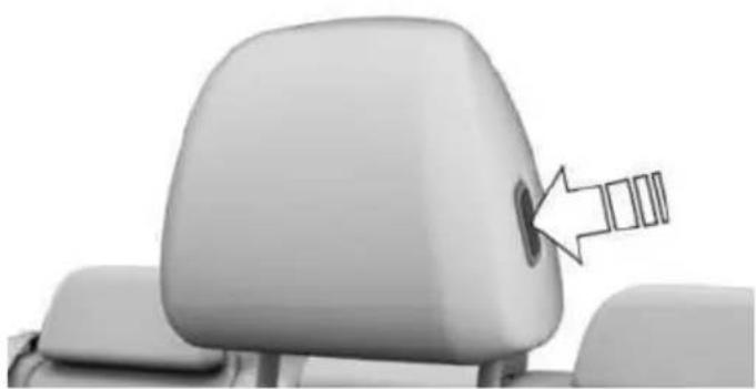Close-up of a car seat rearrest with a small inset button and arrow pointing to the seat (no text or symbols)
