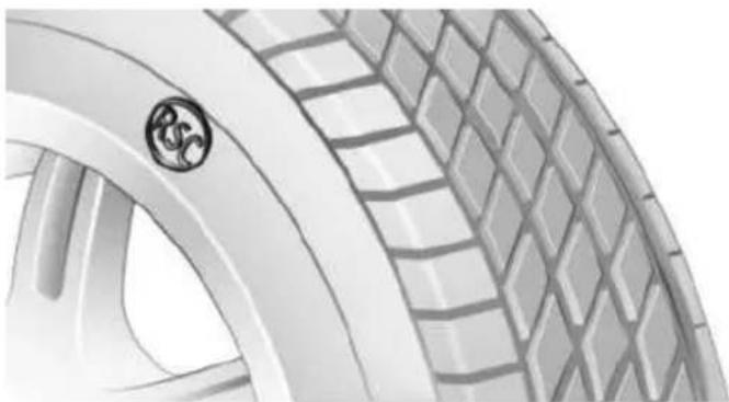 Close-up of a car tire with a logo on the rim, showing textured surface and no visible text or symbols.