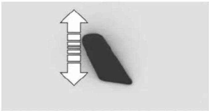 Simple diagram showing a black object with horizontal lines and an upward arrow, no text or symbols present.